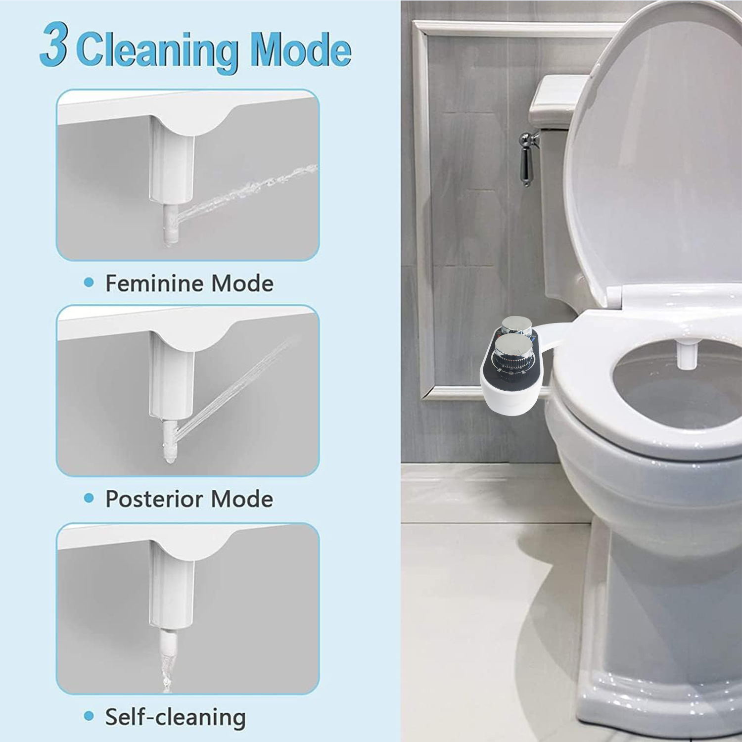 Behome Bidet Attachment for Toilet, Non-Electric Bidet Attachment for Toilet Seat, Easy Install Bidet Toilet Seat Attachment with Adjustable Water Pressure/ Temperature Switch