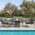 thumbnail image 3 of JXXM 5-Piece Metal Patio Furniture Set with Fire Pit Table & Cushions,Black, 3 of 10