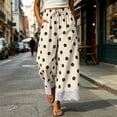thumbnail image 5 of Polka Dot Pants for Women Lace Hem Wide Leg Palazzo Pants Drawstring Elastic Waist Summer Casual Pants with Pockets Beige XL(XL), 5 of 8