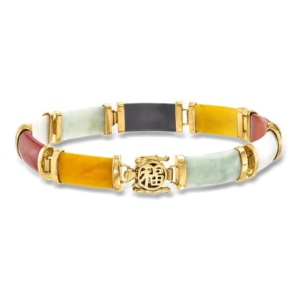 Ross-Simons Multicolored Jade "Good Fortune" Bracelet in 18kt Gold Over Sterling, Women's, Adult