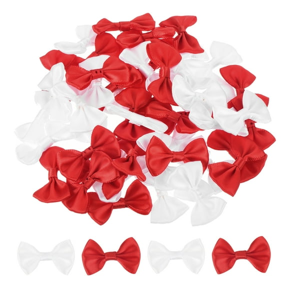 50pcs White & Red Bow Ties 1.5" x 1" Mini Bowknot for DIY Sewing Scrapbooking Wedding Gift Home Decoration