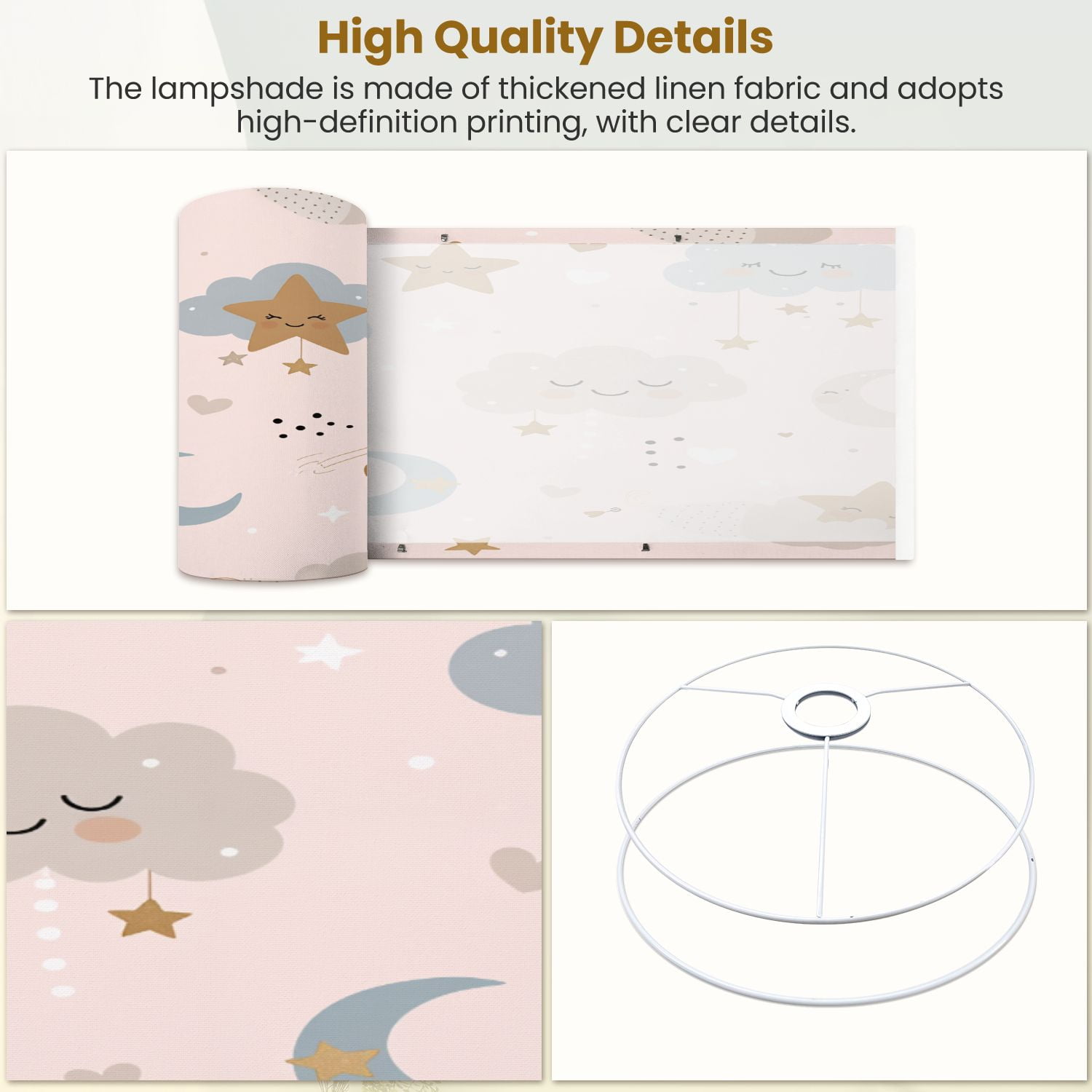 Boho Lampshades 2 Pack Cute heavenly seamless Cartoon baby print sleeping moon 13"x13"x10" Light Shade for Table Lamps Floor Lamps Drum Lamp Shades Lampshade Replacement Easy Assembly