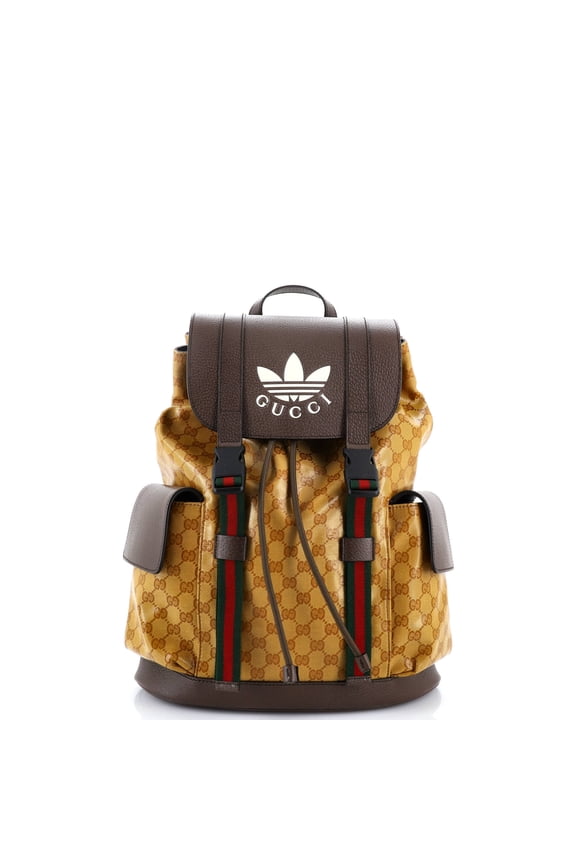 Pre-Owned x adidas Double Pocket Buckle Backpack GG Coated Canvas Medium By Rebag