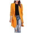 thumbnail image 2 of Ikevan Women Button Pockets Three Quarter Sleeve Solid office Coat Cardigans Suit Jacket Long Outwear Yellow 8(L), 2 of 6