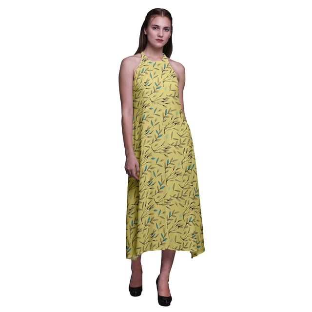 Bimba Robe Dos Nu Imprimée à Col Halter pour Femmes, Petite Taille