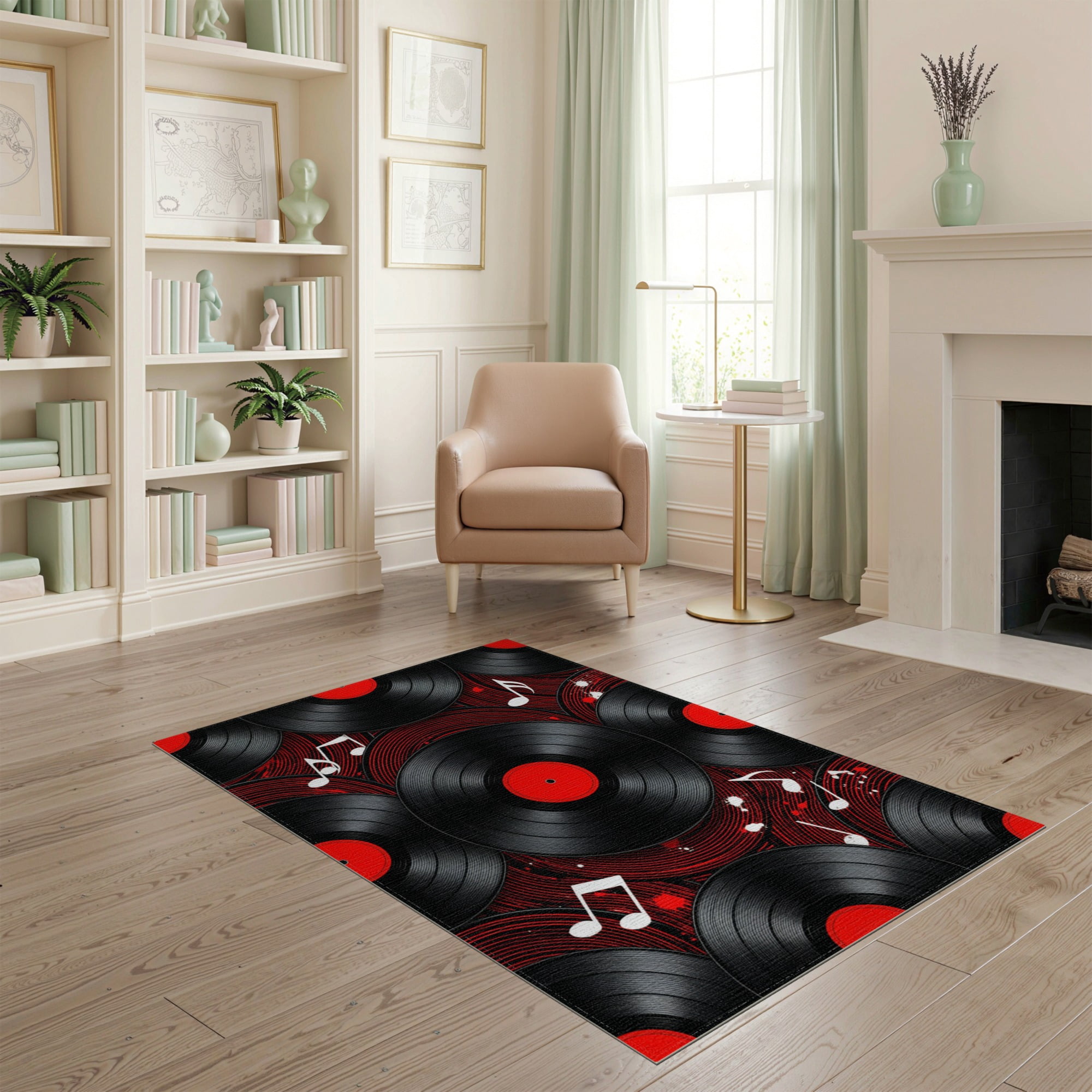 ODIKA Music Glossy Note Grooved Disc Round Scattered Musical Movie for Home Office, Gaming Room, Under Desk, Non-Slip Chair-Friendly