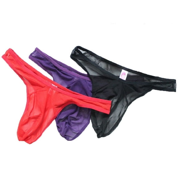 Mens 3in1 Sheer Thongs Lingerie Breathable Briefs Sexy Underwear See-Through Hot Underpants Fashion Clothing Gift for Boyfriend Husband