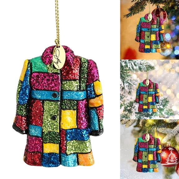 Dolly Resin Hanging Ornament, Color Glitter Patchwork Coat Pendant, Christmas Tree Decoration for Holiday Home & Fan Gift 10cm