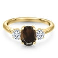 thumbnail image 3 of Gem Stone King 18K Yellow Gold Plated Silver Ring Smoky Quartz Moissanite (1.66 Cttw), 3 of 7