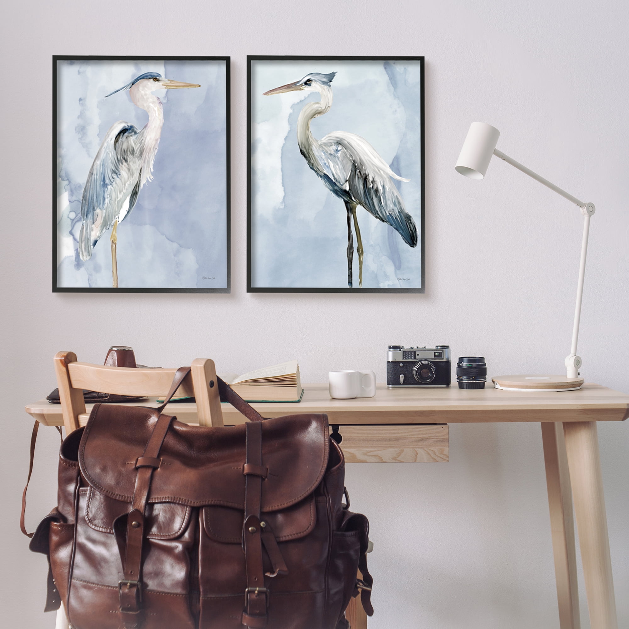 Stupell Industries Heron Birds Standing Blue Sky Watercolor Painting Black Framed Art Print Wall Art Set of 2, 24x30, by Stellar Design Studio