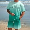 thumbnail image 2 of Men Beach Outfits Sets Quarter Sleeve Gradient Cropped Short Sleeve Matching Set Athletic Fit Summer Beach Vacation Sets,Green,XL, 2 of 5