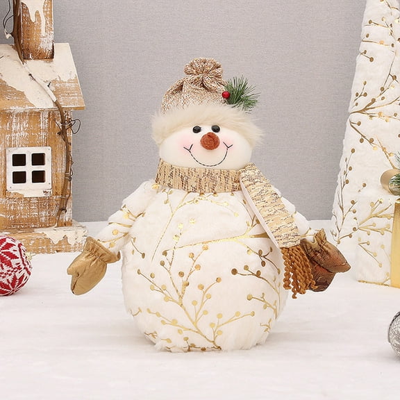 Christmas Gnome Figurine, Snowman Decoration, Cute Holiday Tabletop Ornament with Wooden Base, Reusable Christmas Home and Office Decor, Cotton Material, White Color, 19x10x7.5 Inch