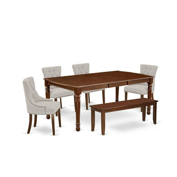 East West Furniture Dover 6-piece Wood Dining Set in Mahogany/Doeskin
