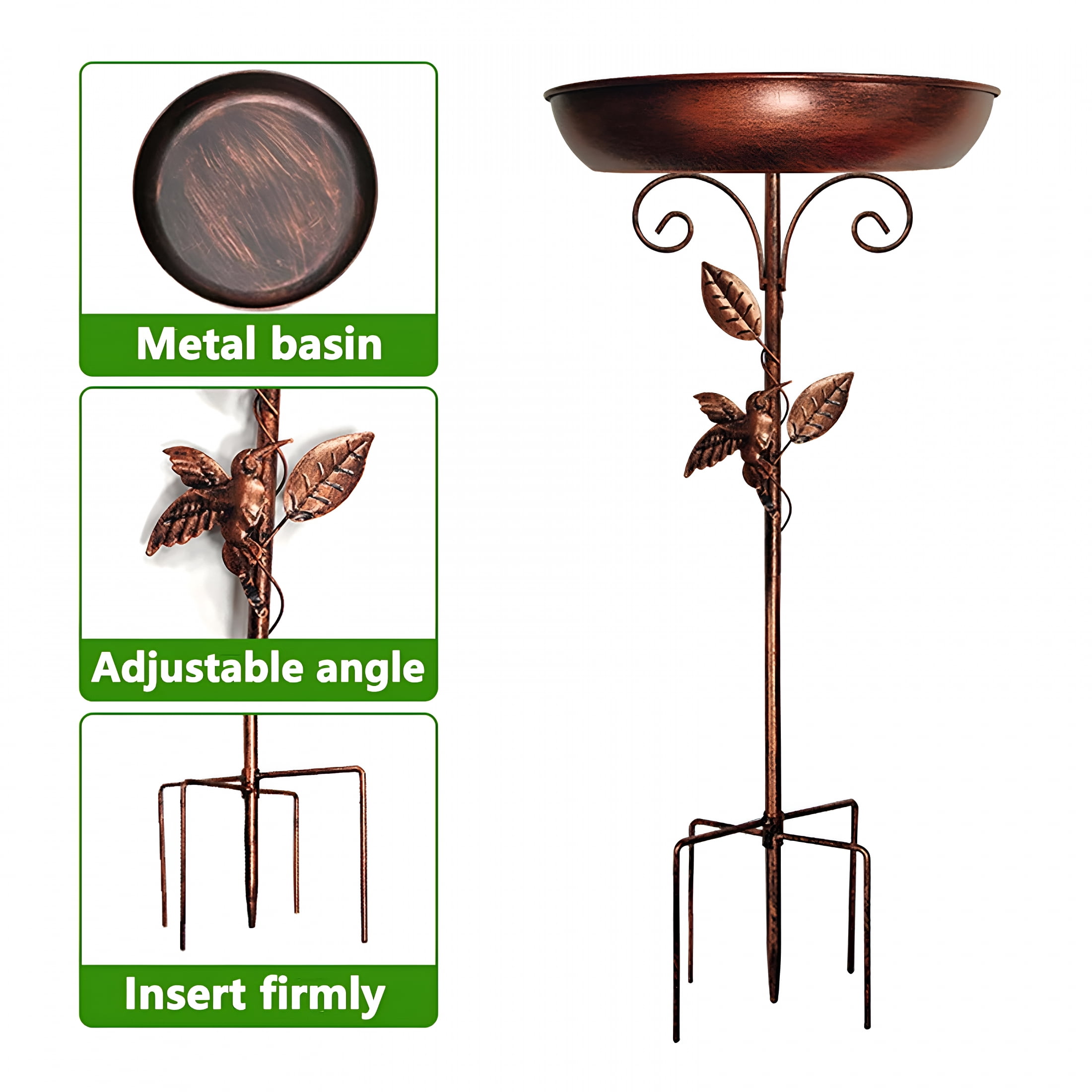 ACDANC Metal Bird Bath for Outdoors Garden Birdbath Bowl, 40In Metal Bird Bath for Outside with 5 Prongs Base Stake, Vintage Freestanding Bird Bath for Patio Yard Lawn Decor, Sturdy Bird Bath