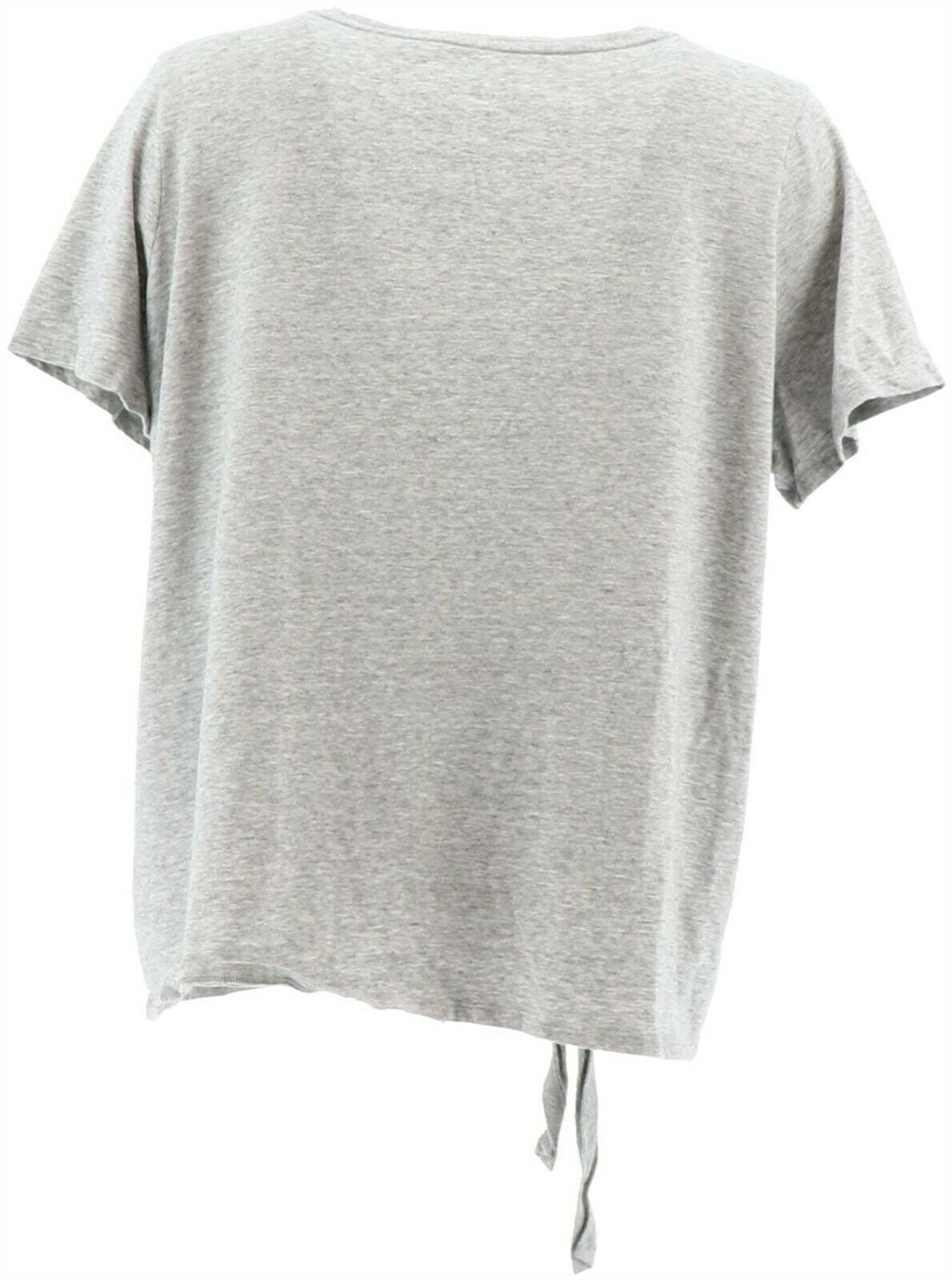 AnyBody Cozy Knit Side Tie T-Shirt Pocket Med Hthr Grey M NEW A353777