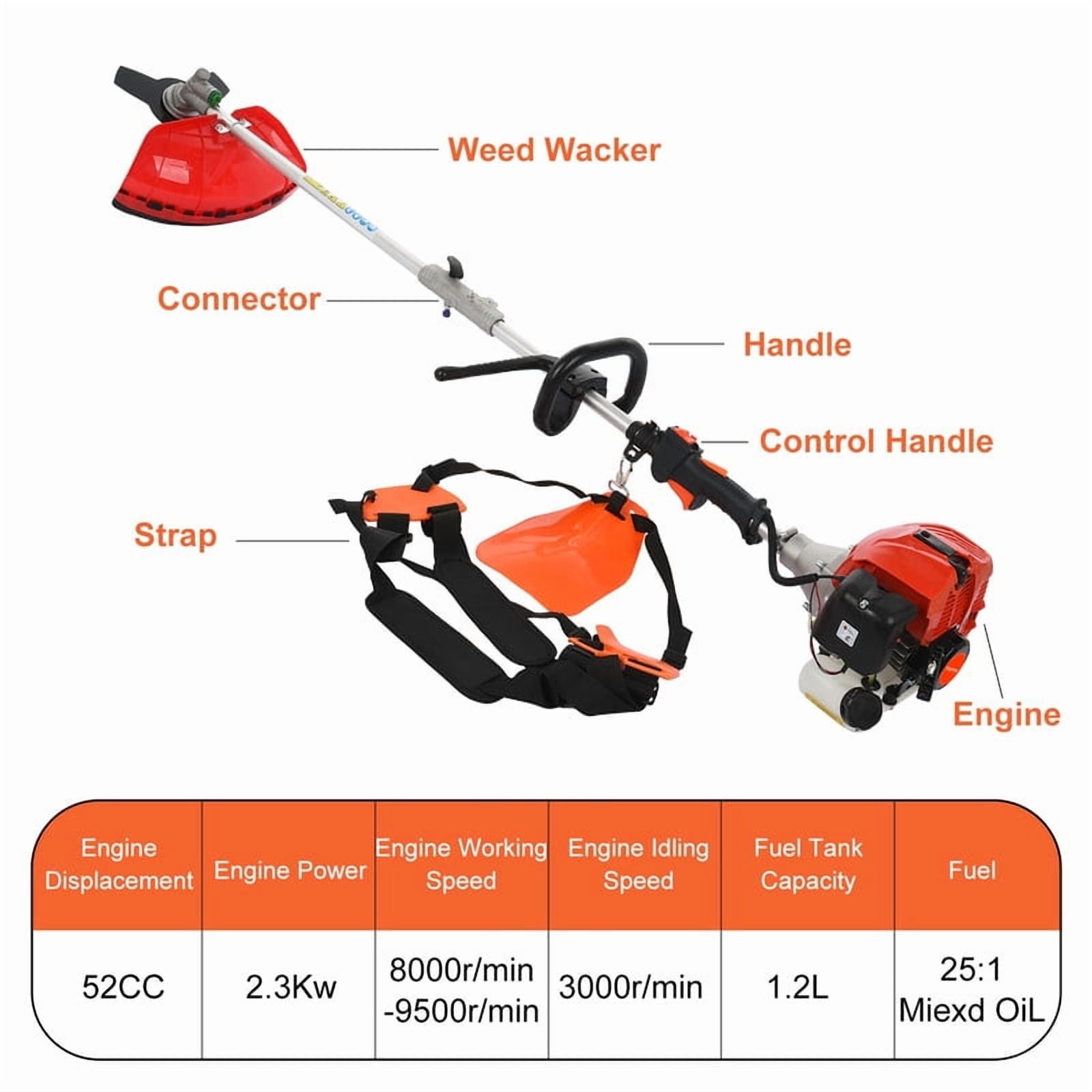 YNCE Backpack String Trimmer,Cordless 52CC 2 Stroke Petrol Pole Hedge Trimmer Chain Saw Brush Cutter with Guard Accessories for Garden and Yard from US Fast Arrival