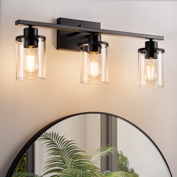 EDISHINE Vanity Wall Lights for Bathroom Mirror, 3 Lights with Clear Glass Shade E26 Base