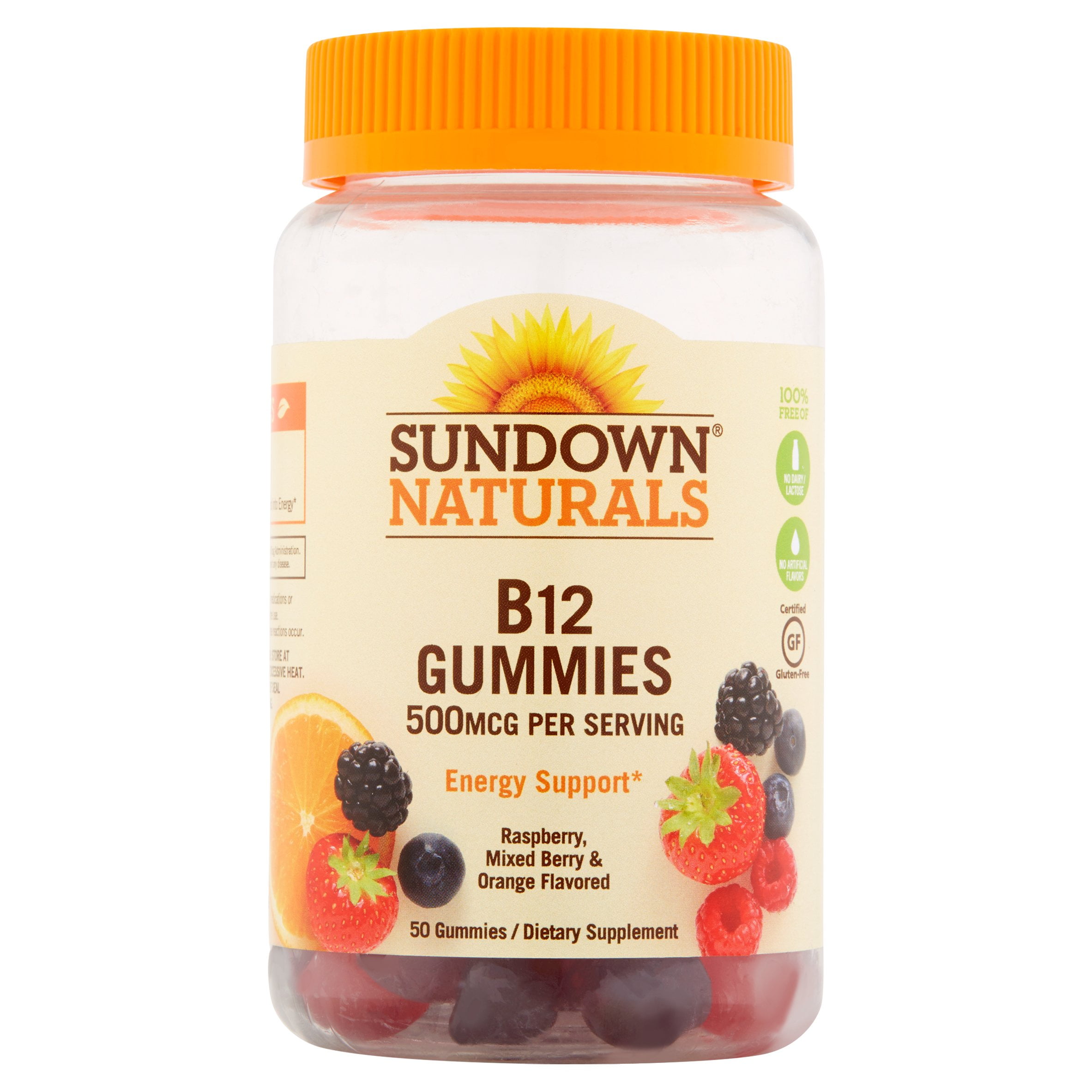 Sundown Naturals B12 Gummies Raspberry, Mixed Berry & Orange Flavored