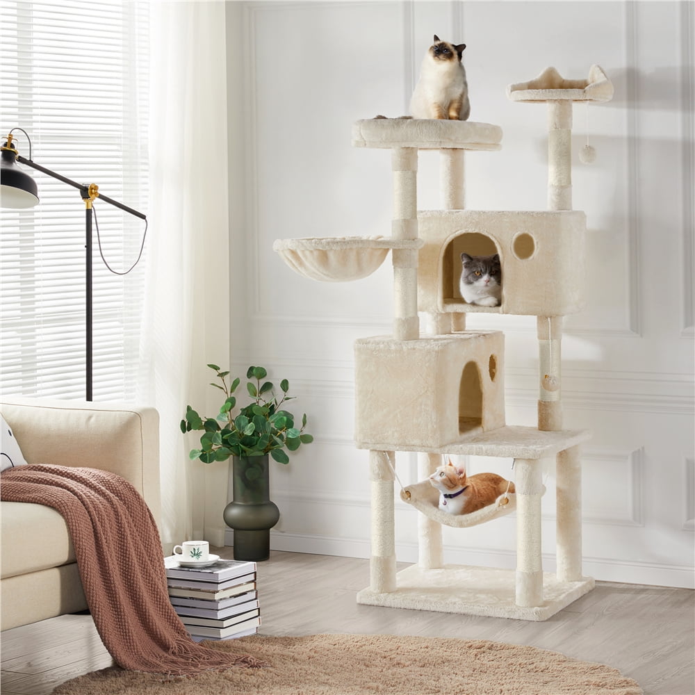 Alden Design 64.5"H Multi-level Cat Tree Tower with Condos and Perches, Beige