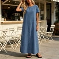 thumbnail image 5 of Ailaofu Womens Casual Short Sleeves Maxi Denim Dress Spring Summer Crewneck Vintage Loose Long Vest Jean Dress, 5 of 7