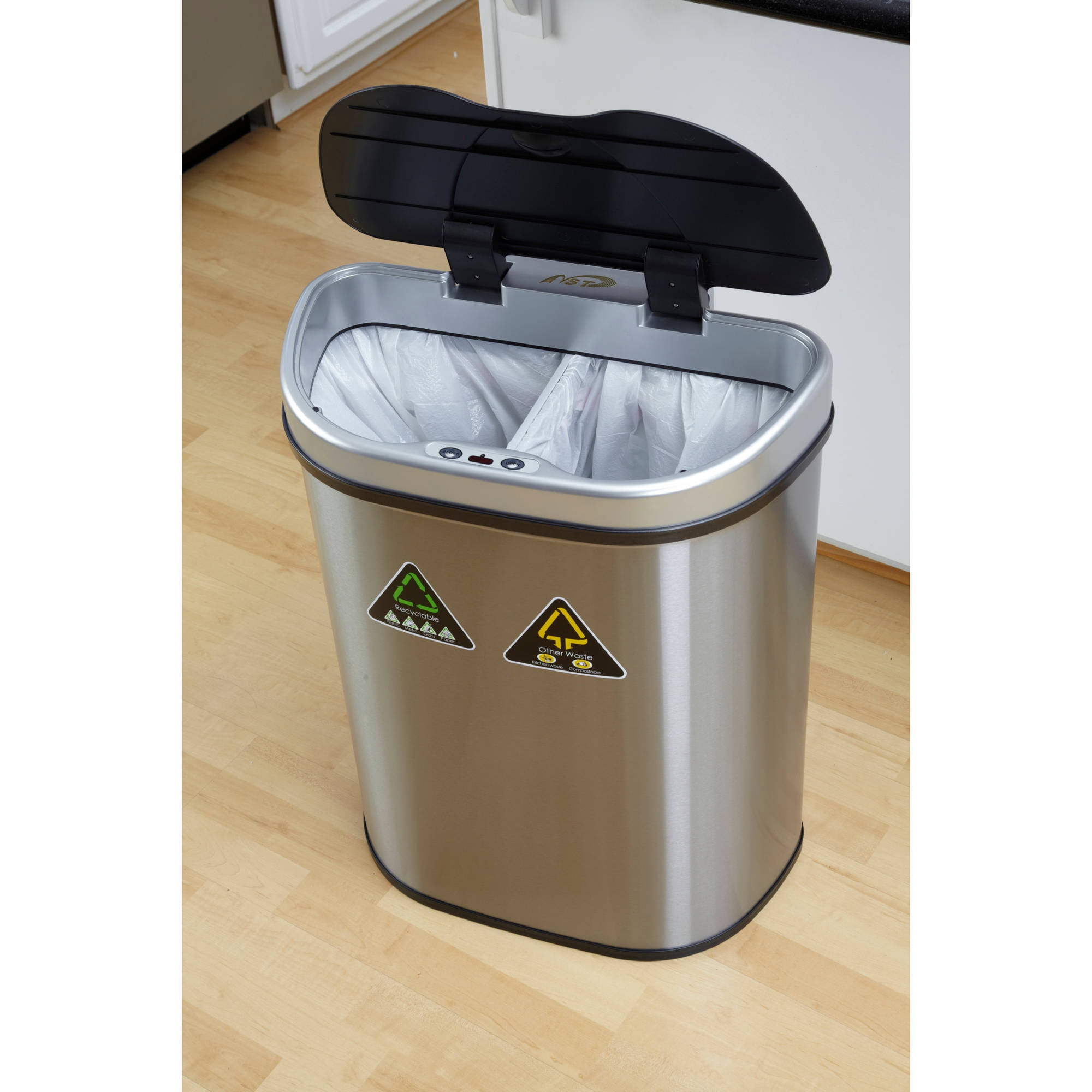 Nine Stars 185 Gallon Motion Sensor Recycle Unit And Trash Can