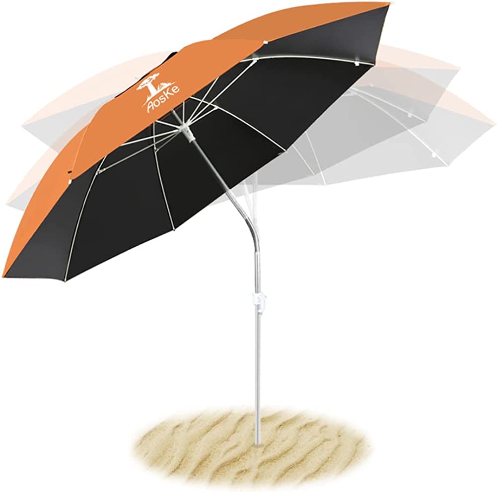 Fullage 6.5FT Portable Beach Umbrella SPF 50+ with Sand Anchor, Tilt