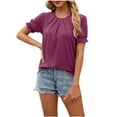 thumbnail image 2 of Fesfesfes Womens T Shirt Women's Fashion Casual Solid Color Short Sleeve Round-Neck Blouses Shirts Short Sleeve Shirt 2XL(US:12), 2 of 9