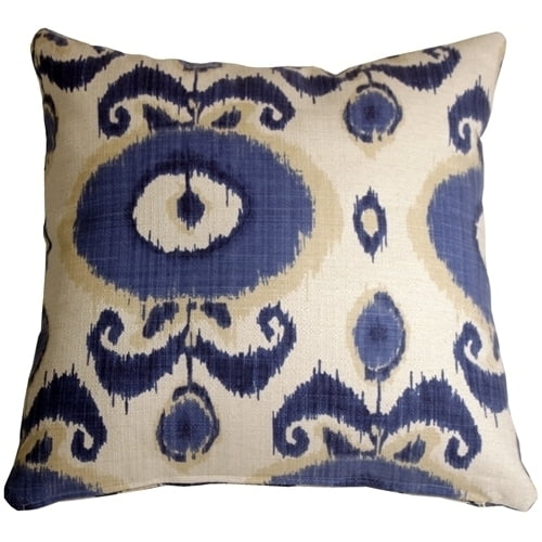 Pillow Decor Bold Blue Ikat 20x20 Decorative Pillow Cotton Blend Poly Insert
