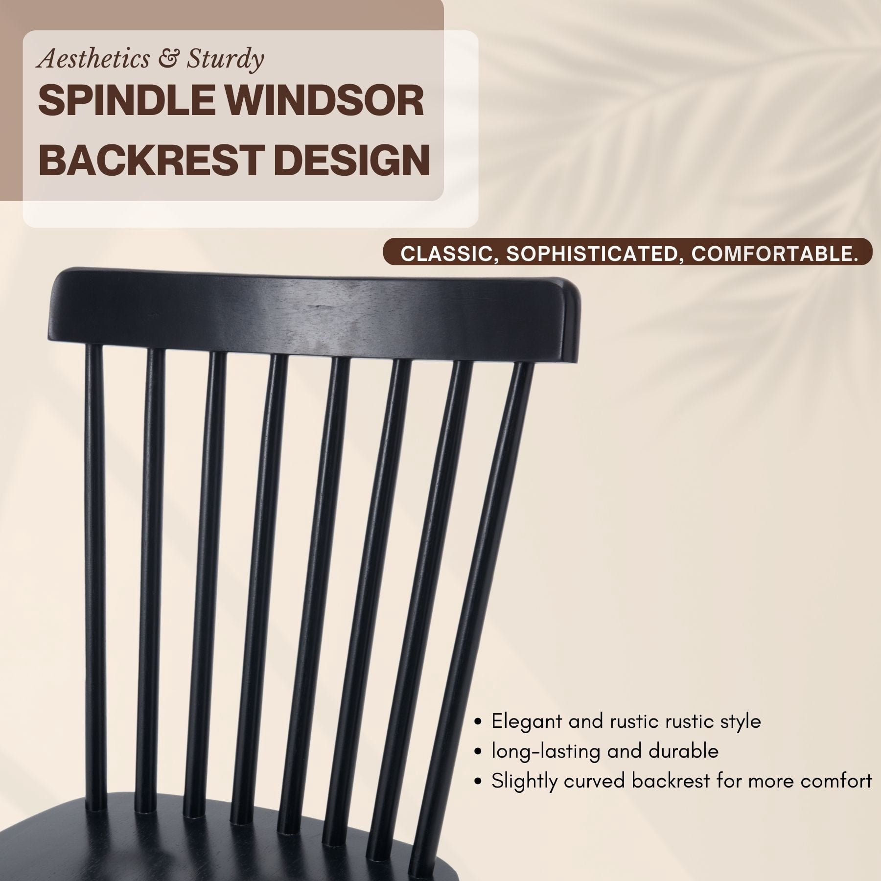 Dayalane Farmhouse Windsor Dining Chairs Set of 2, Solid Wood Spindle Back Dining Side Chairs, Mid-Century French Country Oak Kitchen Chairs for Dining Room Living Room Kitchen Restaurant, Black