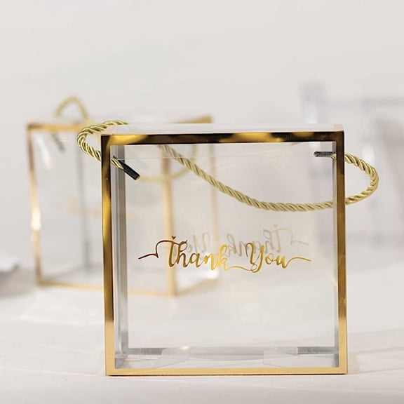 BalsaCircle 25 Gold Clear PVC Favor Boxes with Rope Handles Thank You Print Wedding Party Favors Gifts Decorations