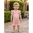 thumbnail image 6 of BemeyourBBs She‘s Here Baby Girls Spring Summer Fall Clothes Newborn Baby Girl Hospital Going Home Outfit Waffled Romper Bow Letter Print Ruffle Short Sleeve One Piece Jumpsuit with Headband, 6 of 9