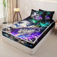 thumbnail image 2 of Metsweet Animal Dragon Tiger Unicorn Zipper Twin Comforter Sets with Fitted Sheet and 2 Pillowcases, Japanese Style Zipper Bedding Set,4-Piece,Black Reversible, 2 of 6