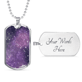 thumbnail image 4 of Celestial Stars Purple Necklace Stainless Steel or 18k Gold Dog Tag 24" Chain, 4 of 8