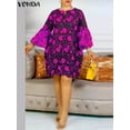 thumbnail image 1 of RWJDXD Robe Grande Taille pour Femmes 2024 Robe d'Été Imprimée Vintage Manches Évasées 3/4 Robe de Soirée Mini Bohème Vestido Robe de Plage, 1 of 5