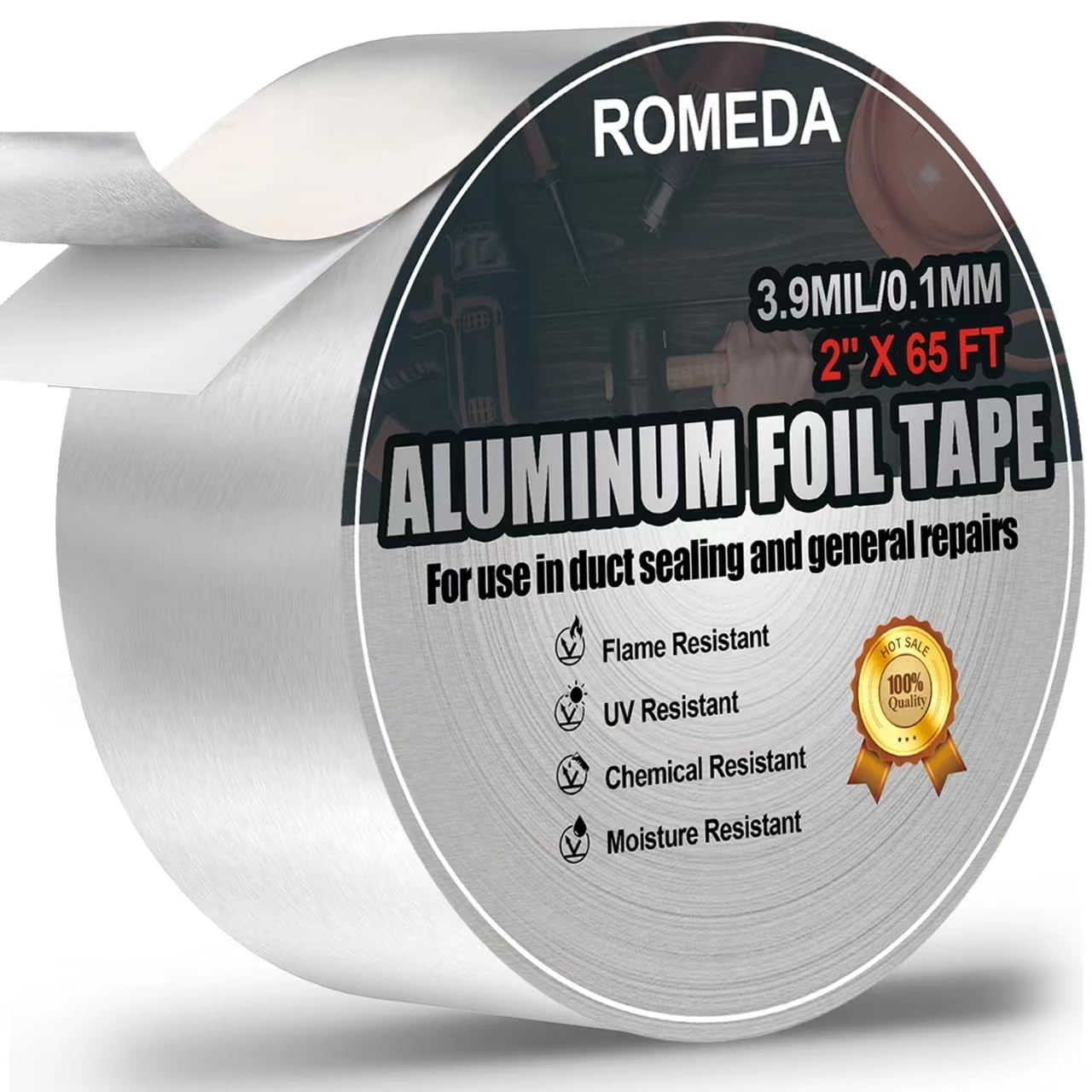 Aluminum Foil Tape, 3.9 Mils Thick, Heavy-Duty Insulation Adhesive Metal High Temperature HVAC Tape, Silver For Ductwork, Sealing & Patching, Hot & Cold Air Ducts, Dryer Vent, Pipe (3" X 50 Yds - View #9