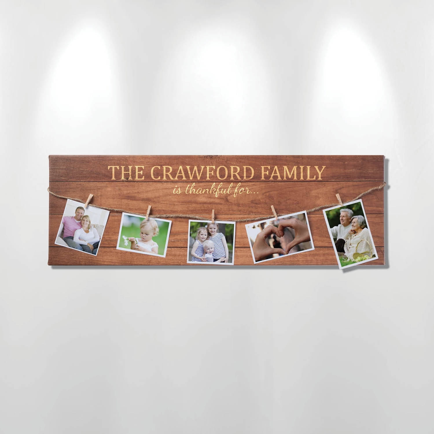 We Are Thankful Personalized 9" x 27" Canvas with Photo Clips