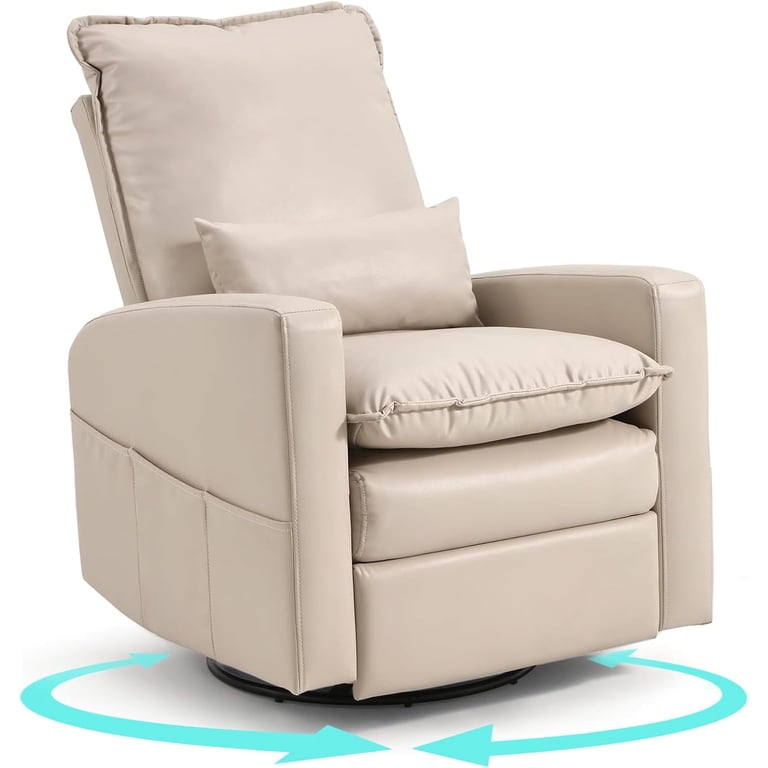 Esright Electric Recliner Chair - Swivel Rocker, PU Leather, For Small Spaces, With Side Pockets (Beige)