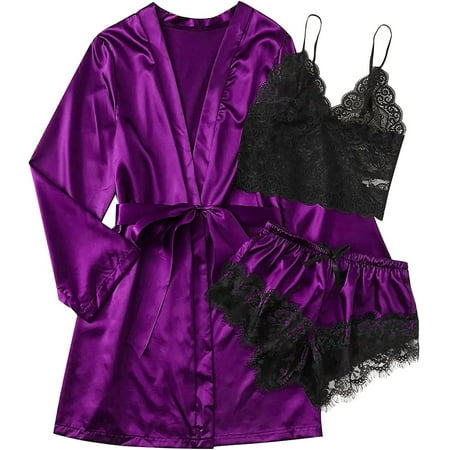 

CebDs Women s Costume Backless Black Wood Ear Halter One-Piece Lingerie Pajamas Set of 3 Lingerie