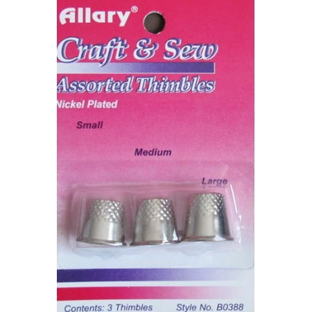 Lenox Thimble - Allary Craft & Sew ASSORTED THIMBLES Pack Small, Medium & Large Sizes (1 of Each Size) (NICKEL PLATED Metal Thimbles)