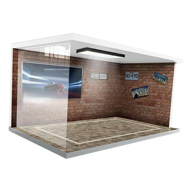 Vitrina de coche fundido a presión a escala 1/18, escena de estacionamiento para dioramas de coleccionistas Ladrillos rojos
