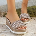 thumbnail image 2 of Rokment Bridal Sparkly Rhinestones Pearl Wedges Dress Sandals for Women Bride Wedding Fashion Bling Open Toe Platform Chunky High Heel Dressy Slip on Beach Summer Slides Gold Size 6, 2 of 8