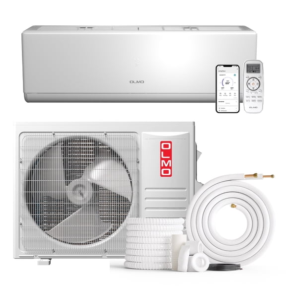 OLMO 9000 BTU 115V Wall Mounted Mini Split Heat Pump Air Conditioner With 16ft Kit Cover 400 Sq Ft WiFi