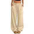thumbnail image 2 of Nestiefly Baggy Wide Leg Sweatpants Women Comfy Y2k Low Rise Sweat Pants Lightweight Joggers Pants with Pockets Beige L, 2 of 6