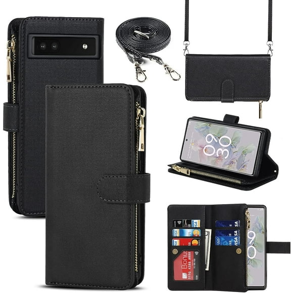 Google Pixel 6a Phone Case for Women with Crossbody Strap Lanyard,Google Pixel 6a Wallet Case with Holer