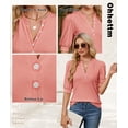 thumbnail image 3 of Tops de verano Ohhettm, elegantes e informales, mangas abullonadas, cuello en V, rosa L, 3 of 6