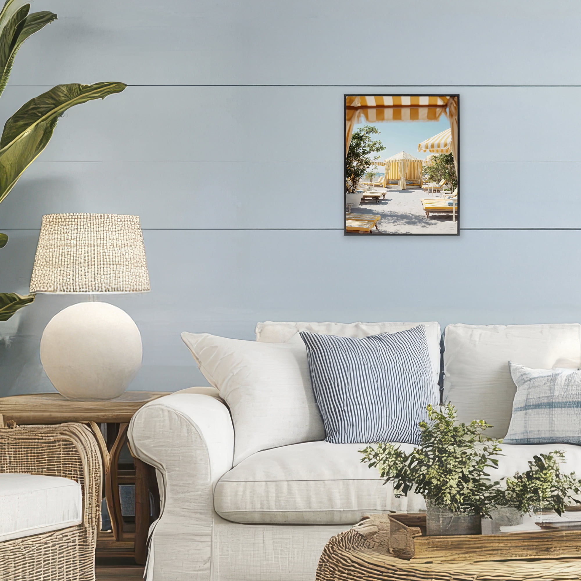 Stupell Industries Yellow Striped Beach Cabanas Black Framed Giclee Art, design by Franklyn Gregory