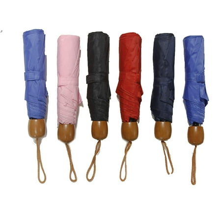 42 Inch Mini Folding Umbrella - Bulk Compact Mini Travel Manual Open Close Umbrella Windproof Variety 42 Inches Variety Colors 6-Pack