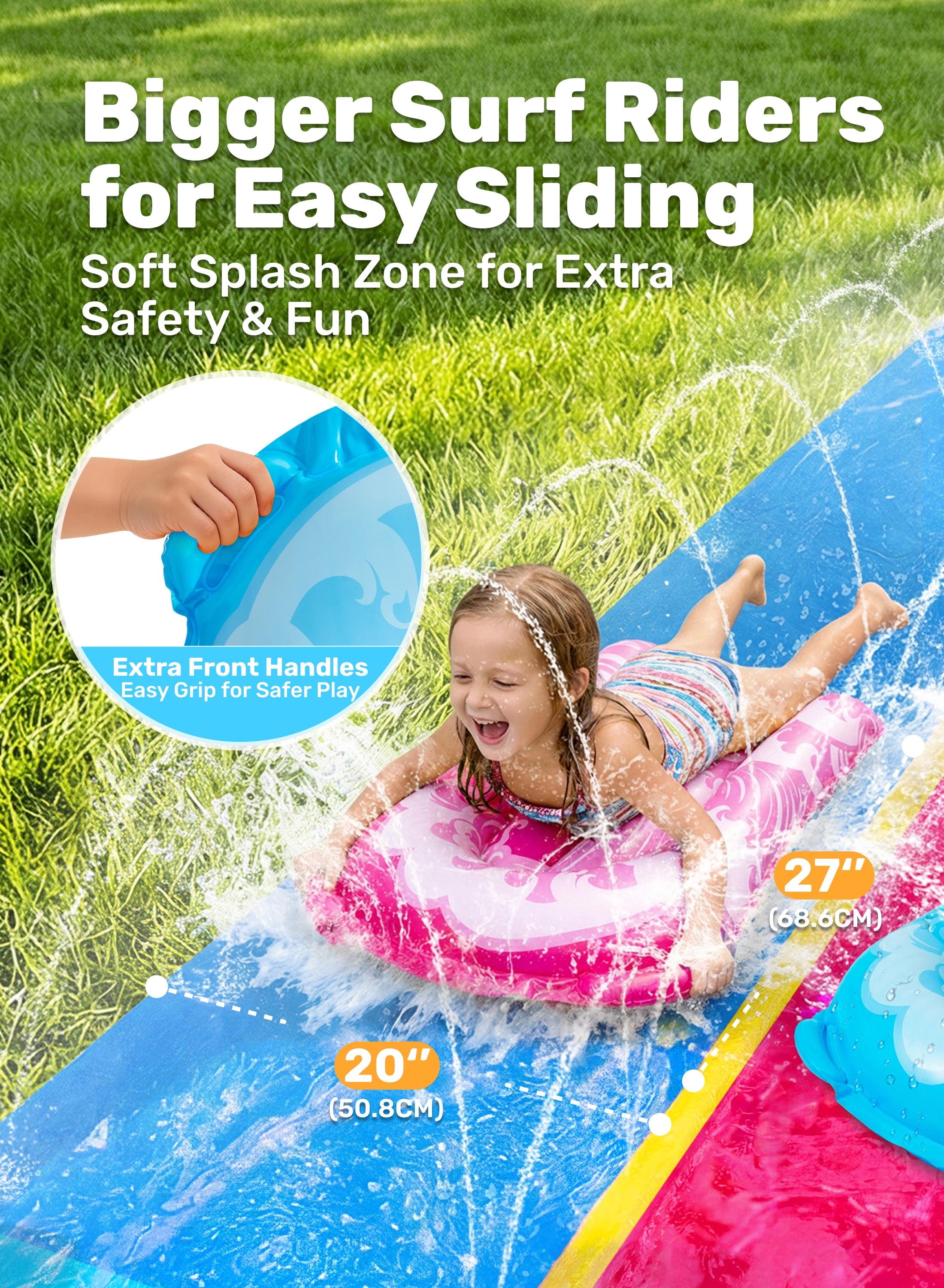 Joyfy 32.5ft Extra Long Water Slide and 2 Inflatable Boards, Heavy Duty Lawn Water Slides 2 Waterslide Slip with Sprinkler for Kids Adults