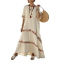 thumbnail image 4 of IFNWSV Robes Grande Taille, Robe Longue Ample à Rayures à Manches Mi-Longues et Col en V avec Poche Style Mode Décontracté, Robes d'Été pour Femmes Rouge 2TG, 4 of 5