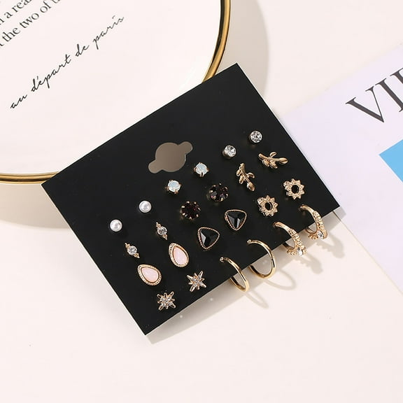 HomeKingdee 12 Pcs Fashion Flower Earrings Set - Alloy Multicolor Small Earrings for Women Daily Wear Jewelry Gift